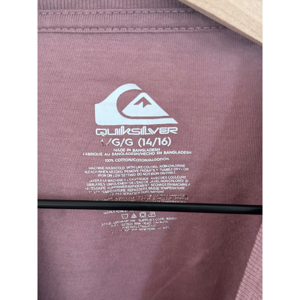 Quiksilver Boys Graphic T-Shirt Mauve Pink Short Sleeve Surf Tee Size L 14/16 - Picture 3 of 4